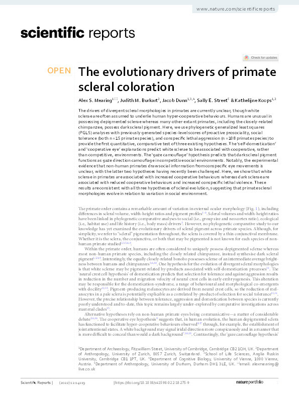 The evolutionary drivers of primate scleral coloration Thumbnail