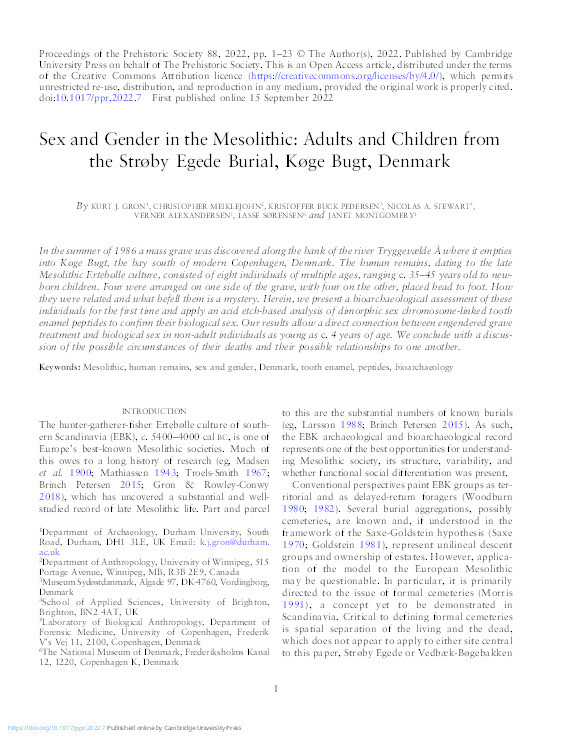 Sex and Gender in the Mesolithic: Adults and Children from the Strøby Egede Burial, Køge Bugt, Denmark Thumbnail