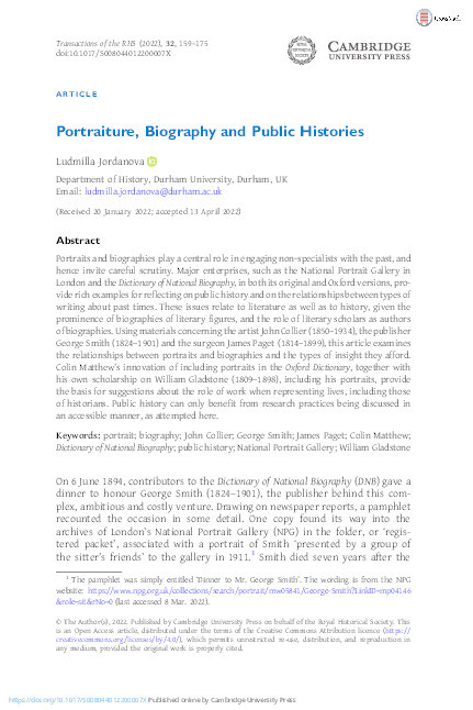 Portraiture, Biography and Public Histories Thumbnail