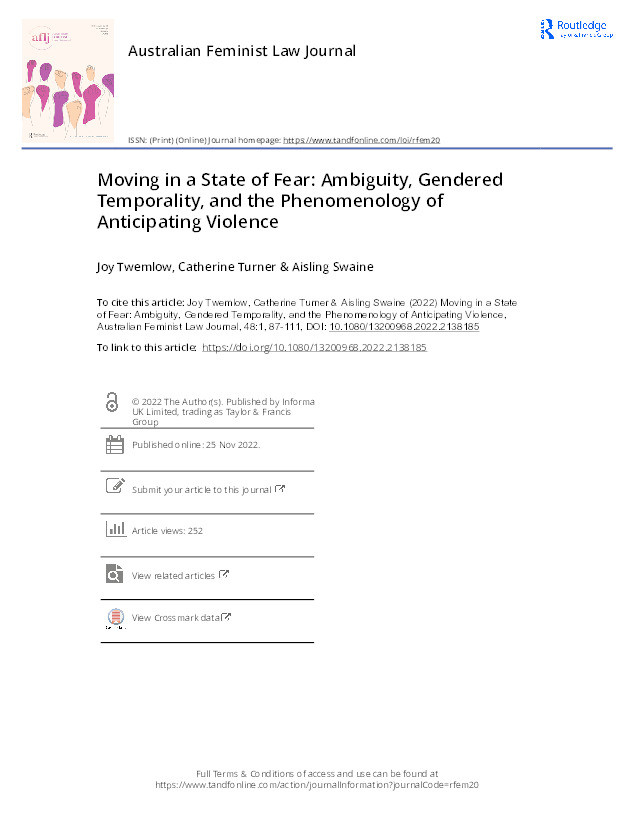 Moving in a State of Fear: Ambiguity, Gendered Temporality and the Phenomenology of Anticipating Violence Thumbnail