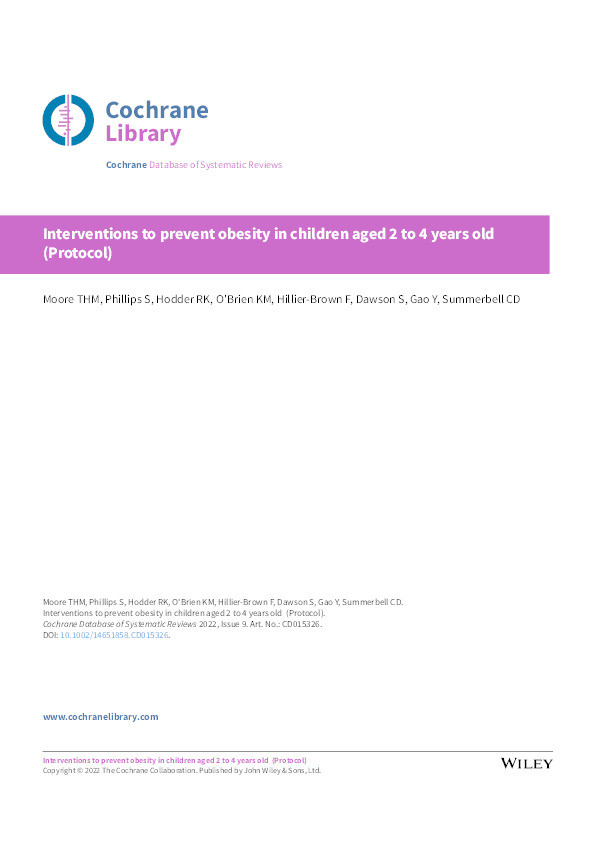 Interventions to prevent obesity in children aged 2 to 4 years old  Thumbnail
