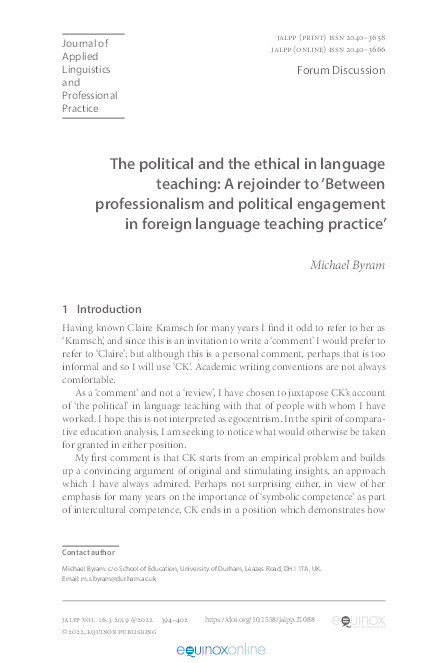 The political and the ethical in language teaching Thumbnail