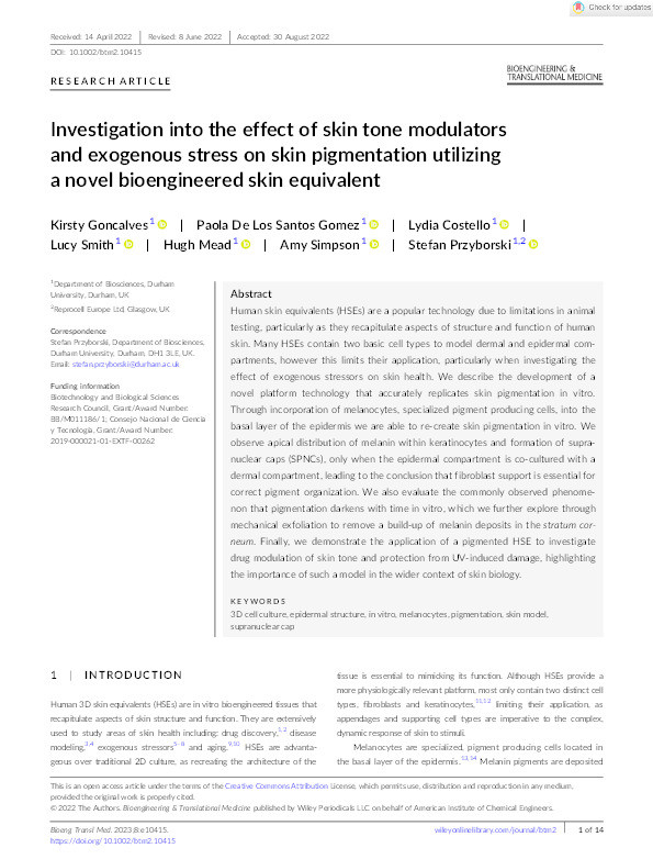 Investigation into the effect of skin tone modulators and exogenous stress on skin pigmentation utilizing a novel bioengineered skin equivalent Thumbnail