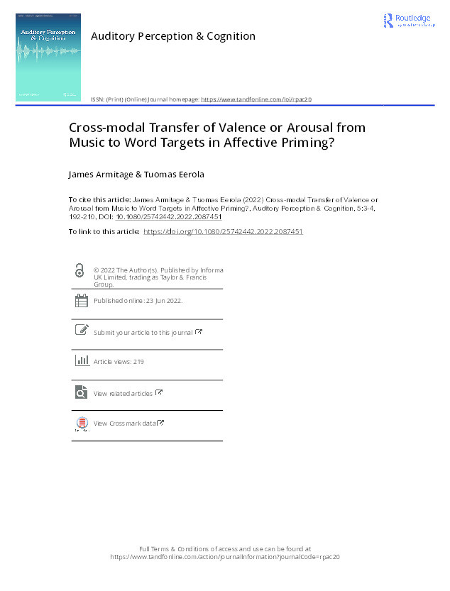 Cross-modal Transfer of Valence or Arousal from Music to Word Targets in Affective Priming? Thumbnail
