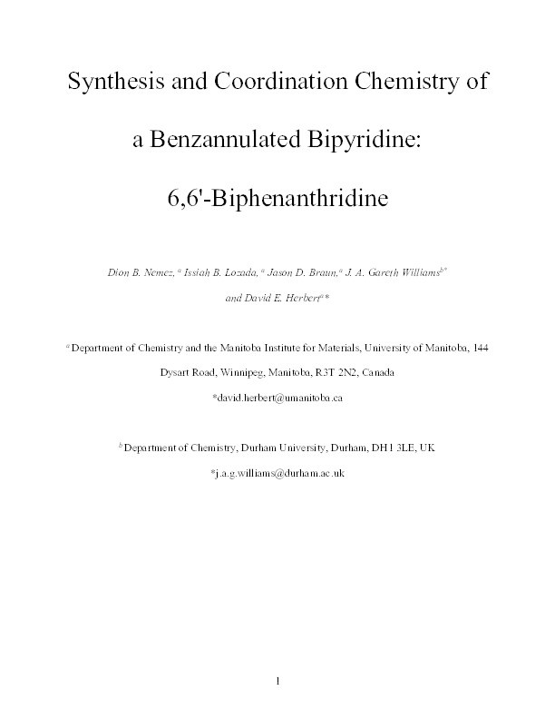 Synthesis and Coordination Chemistry of a Benzannulated Bipyridine: 6,6′-Biphenanthridine Thumbnail