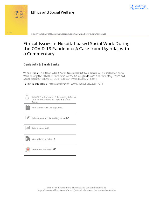 Ethical Issues in Hospital-based Social Work During the COVID-19 Pandemic: A Case from Uganda, with a Commentary Thumbnail