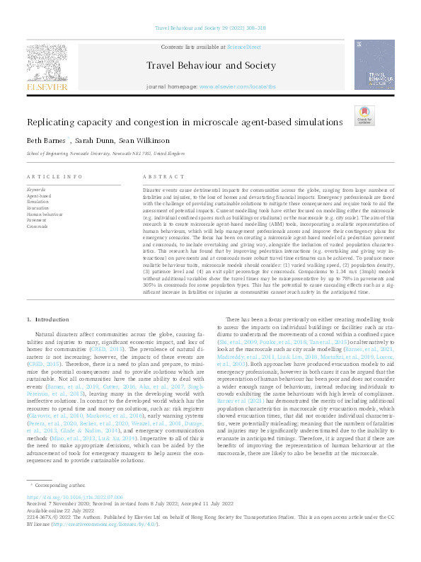 Replicating capacity and congestion in microscale agent-based simulations Thumbnail