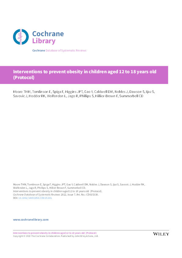 Interventions to prevent obesity in children aged 12 to 18 years old  Thumbnail