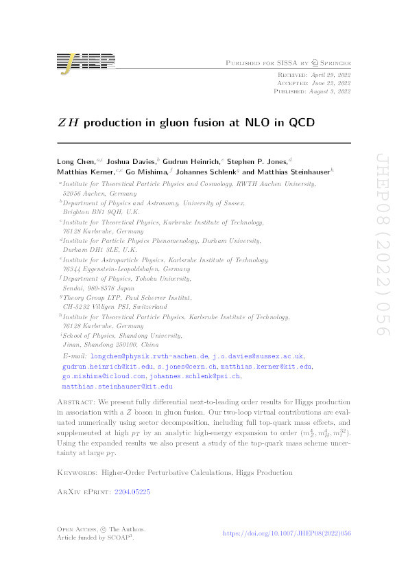 ZH production in gluon fusion at NLO in QCD Thumbnail