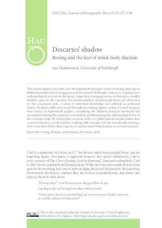 Descartes’ shadow: boxing and the fear of mind-body dualism Thumbnail