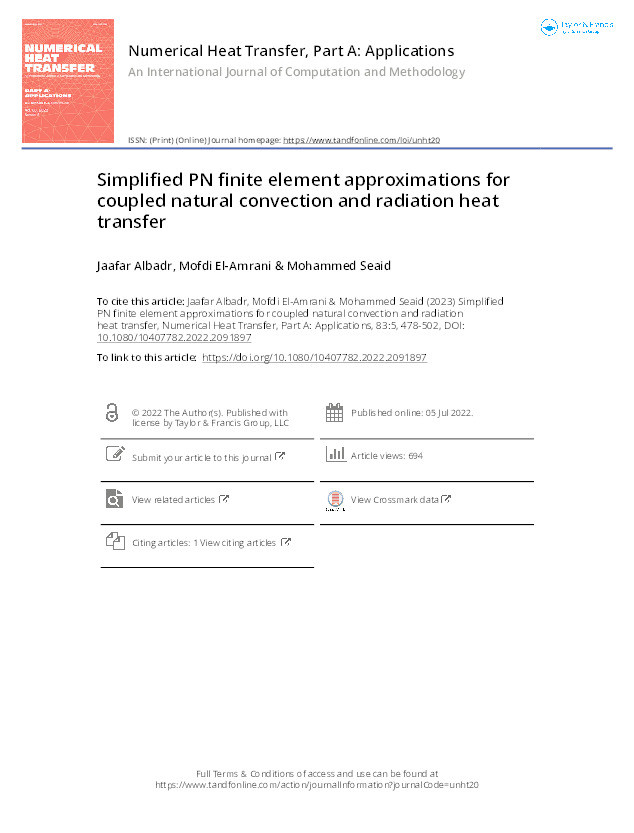 Simplified finite element approximations for coupled natural convection and radiation heat transfer Thumbnail