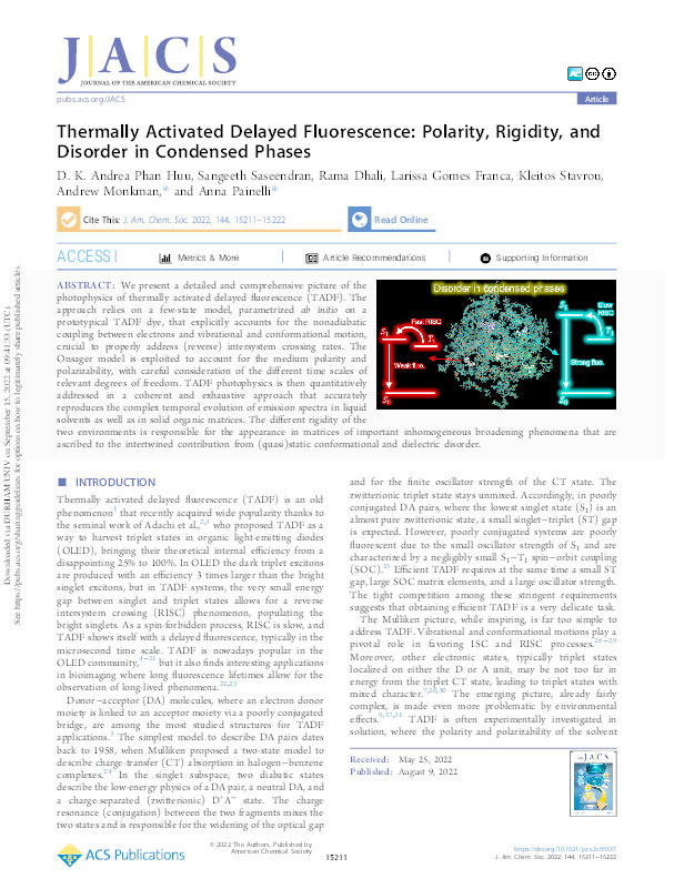Thermally Activated Delayed Fluorescence: Polarity, Rigidity, and Disorder in Condensed Phases Thumbnail