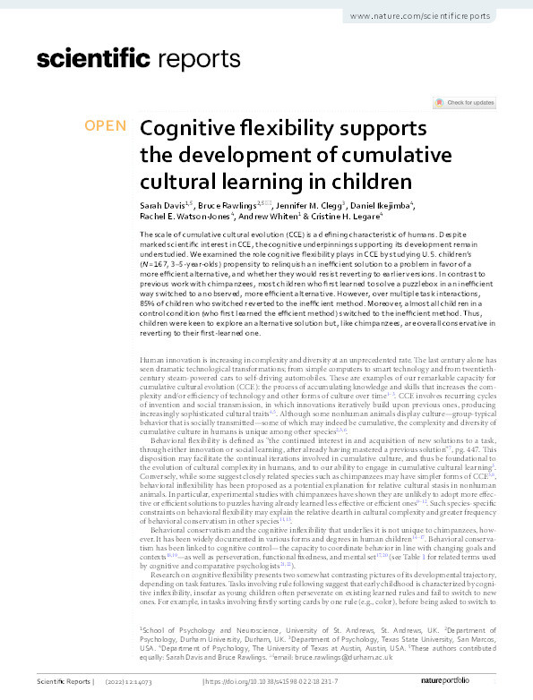 Cognitive flexibility supports the development of cumulative cultural learning in children Thumbnail
