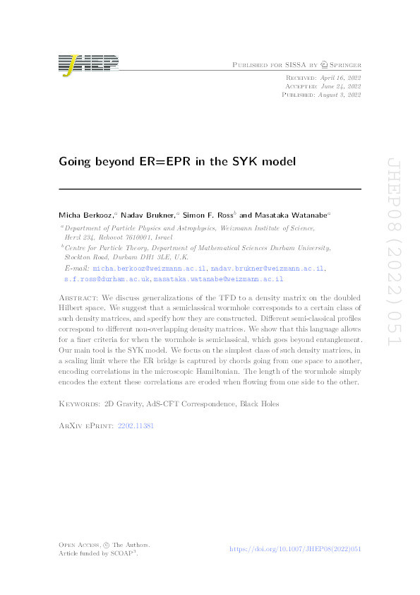 Going beyond ER=EPR in the SYK model Thumbnail