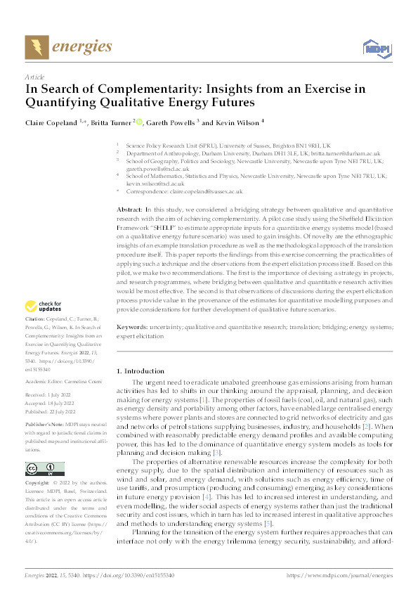 In Search of Complementarity: Insights from an Exercise in Quantifying Qualitative Energy Futures Thumbnail