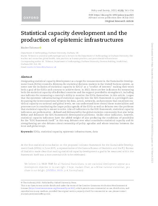 Statistical capacity development and the production of epistemic infrastructures Thumbnail