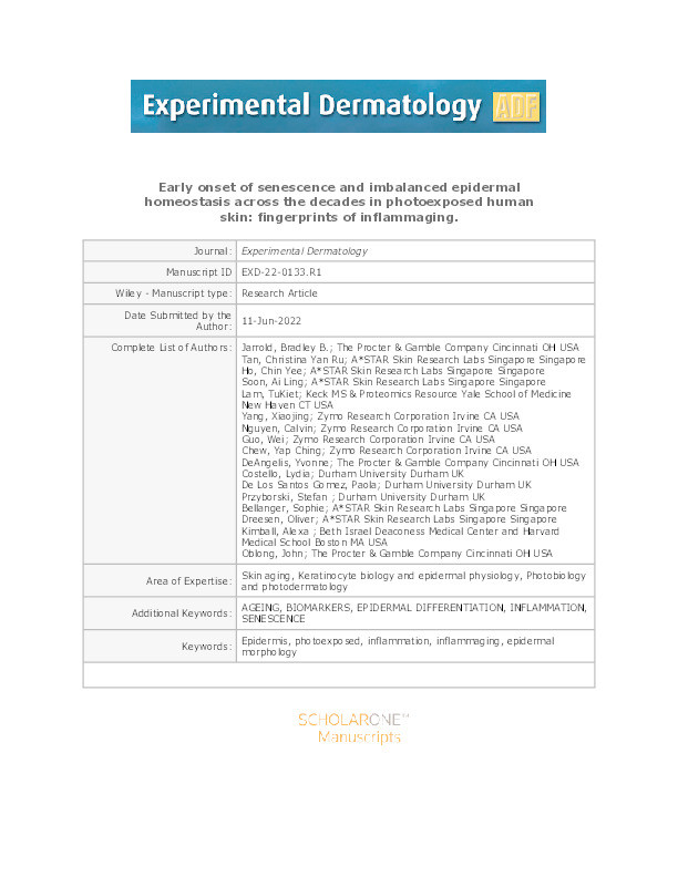 Early onset of senescence and imbalanced epidermal homeostasis across the decades in photoexposed human skin: Fingerprints of inflammaging Thumbnail