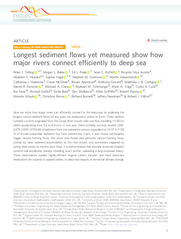 Longest sediment flows yet measured show how major rivers connect efficiently to deep sea Thumbnail