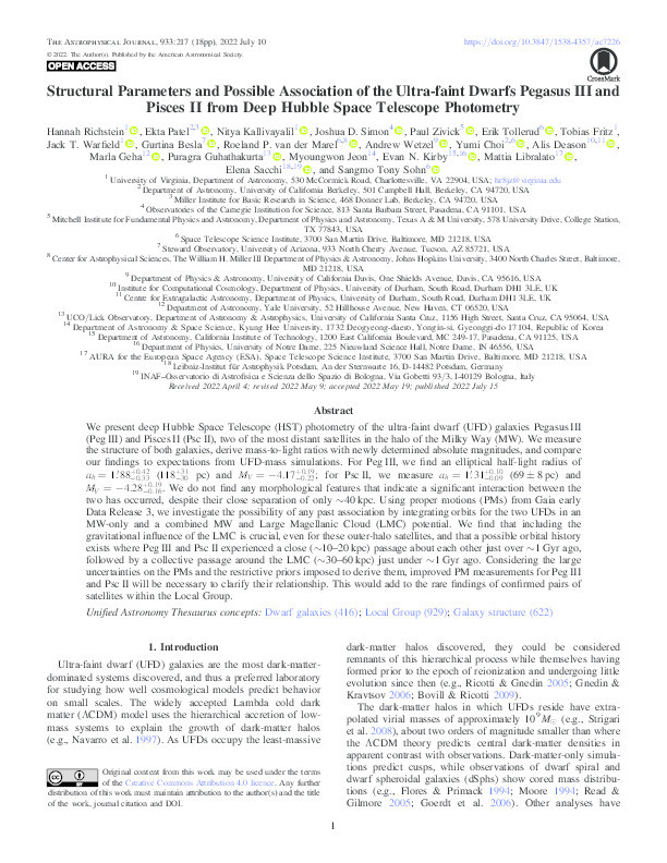Structural Parameters and Possible Association of the Ultra-faint Dwarfs Pegasus III and Pisces II from Deep Hubble Space Telescope Photometry Thumbnail