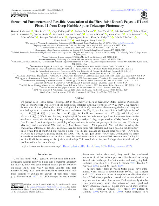 Structural Parameters and Possible Association of the Ultra-faint Dwarfs Pegasus III and Pisces II from Deep Hubble Space Telescope Photometry Thumbnail