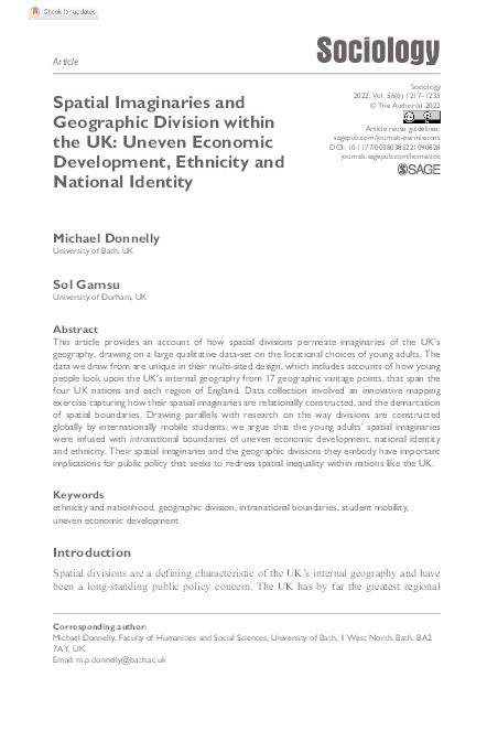 Spatial Imaginaries and Geographic Division within the UK: Uneven Economic Development, Ethnicity and National Identity Thumbnail