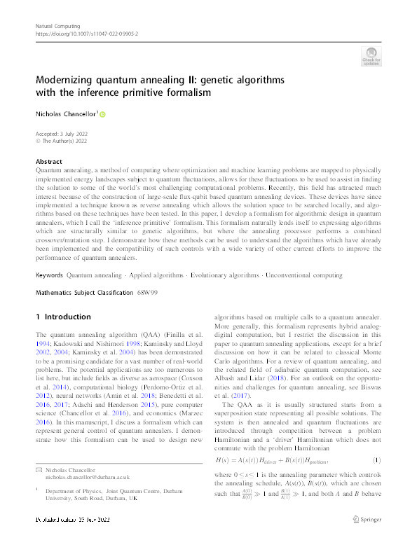 Modernizing quantum annealing II: genetic algorithms with the inference primitive formalism Thumbnail