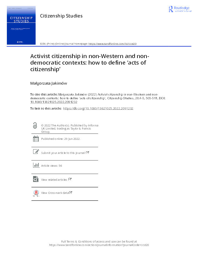 Activist citizenship in non-Western and non-democratic contexts: how to define ‘acts of citizenship’ Thumbnail