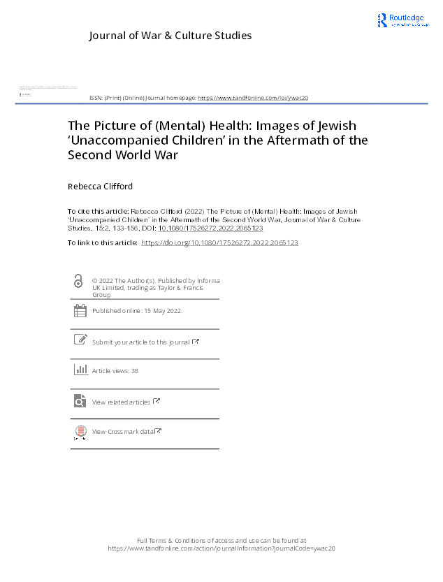 The Picture of (Mental) Health: Images of Jewish ‘Unaccompanied Children’ in the Aftermath of the Second World War Thumbnail