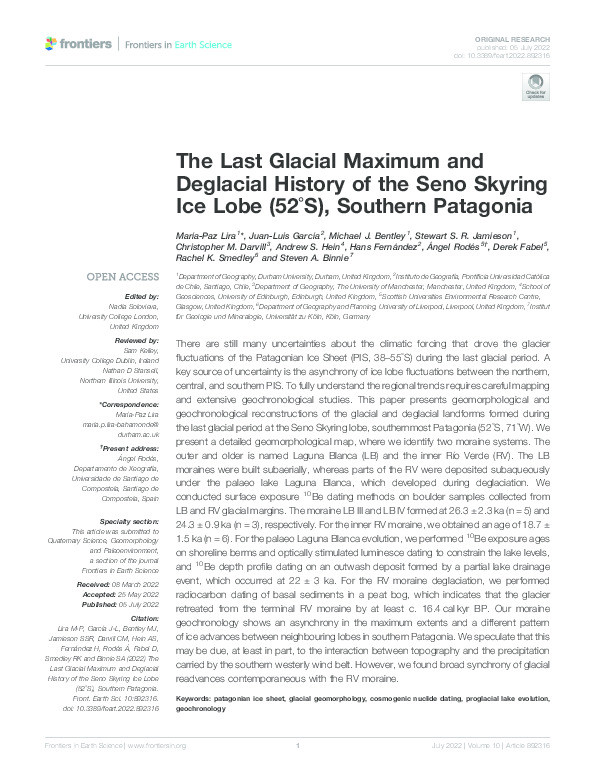 The Last Glacial Maximum and Deglacial History of the Seno Skyring Ice Lobe (52°S), Southern Patagonia Thumbnail