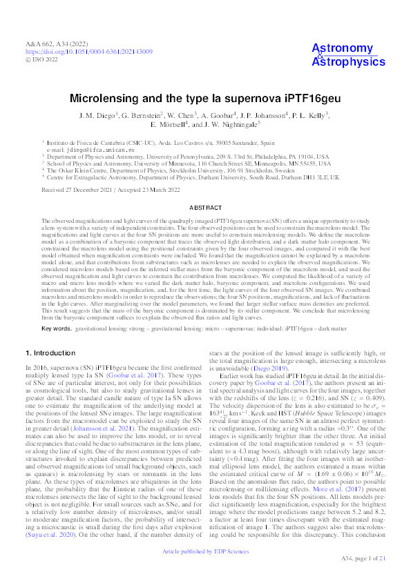 Microlensing and the type Ia supernova iPTF16geu Thumbnail