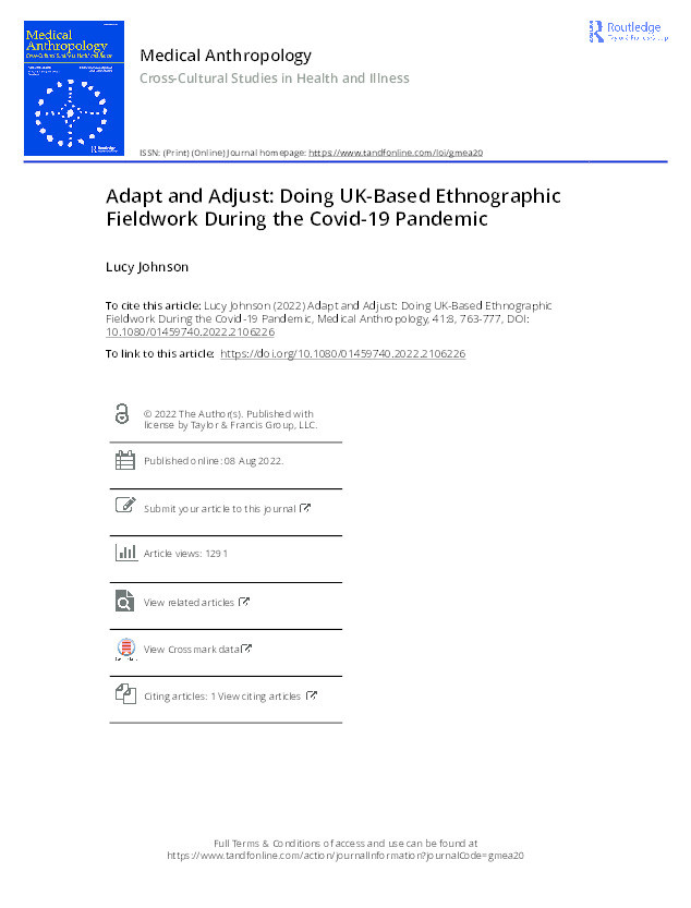 Adapt and Adjust: Doing UK-Based Ethnographic Fieldwork During the Covid-19 Pandemic Thumbnail
