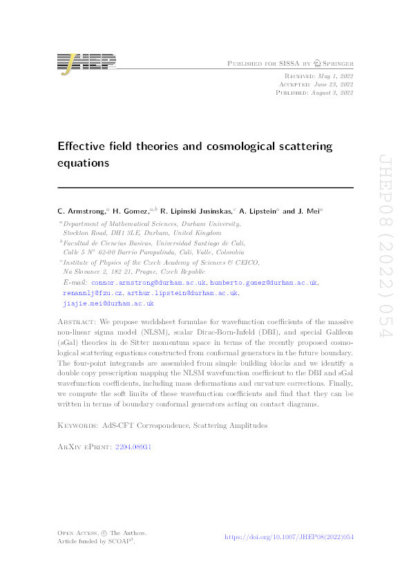 Effective field theories and cosmological scattering equations Thumbnail