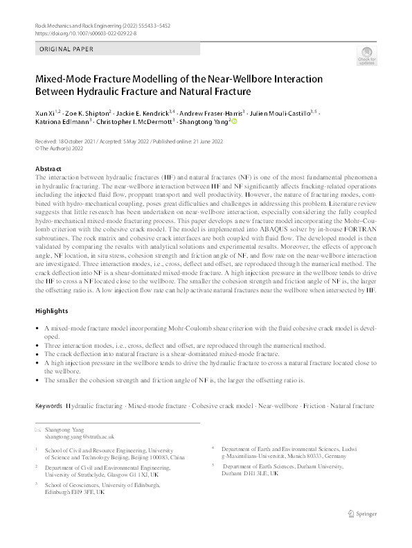Mixed-Mode Fracture Modelling of the Near-Wellbore Interaction Between Hydraulic Fracture and Natural Fracture Thumbnail