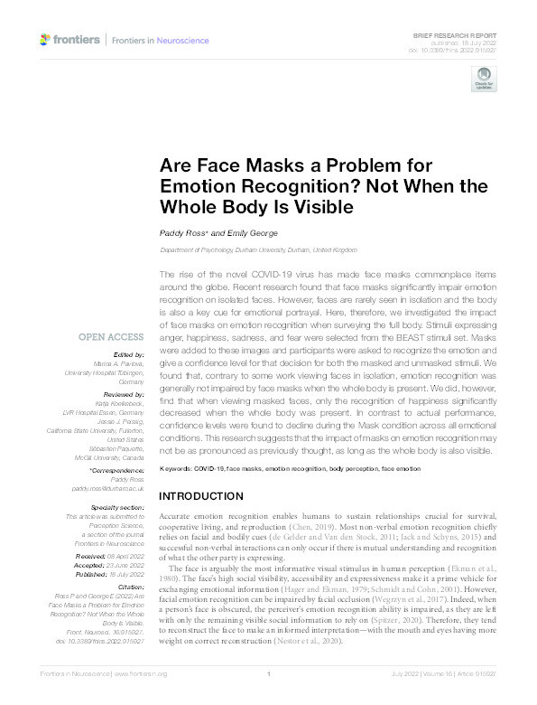 Are Face Masks a Problem for Emotion Recognition? Not When the Whole Body Is Visible Thumbnail