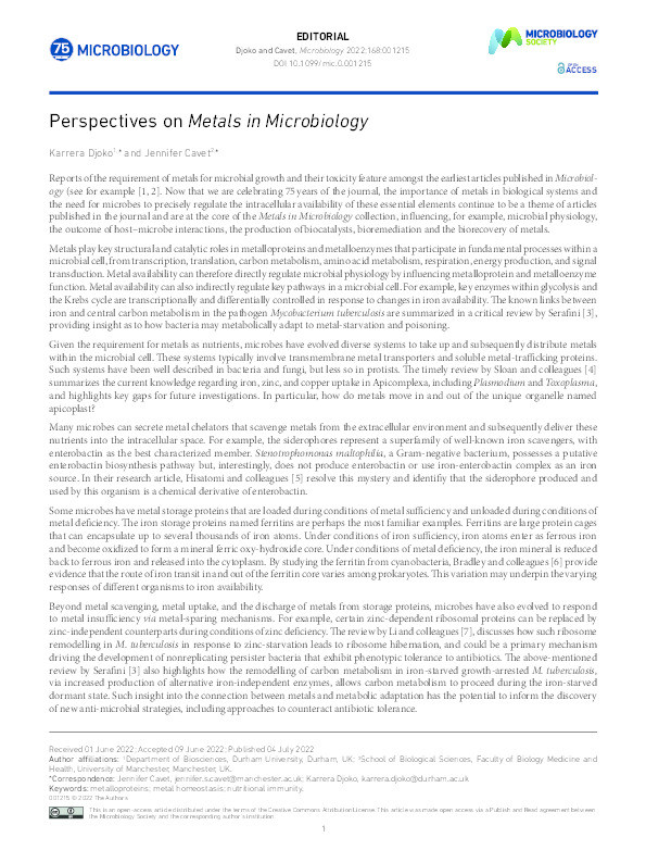 Perspectives on Metals in Microbiology Thumbnail