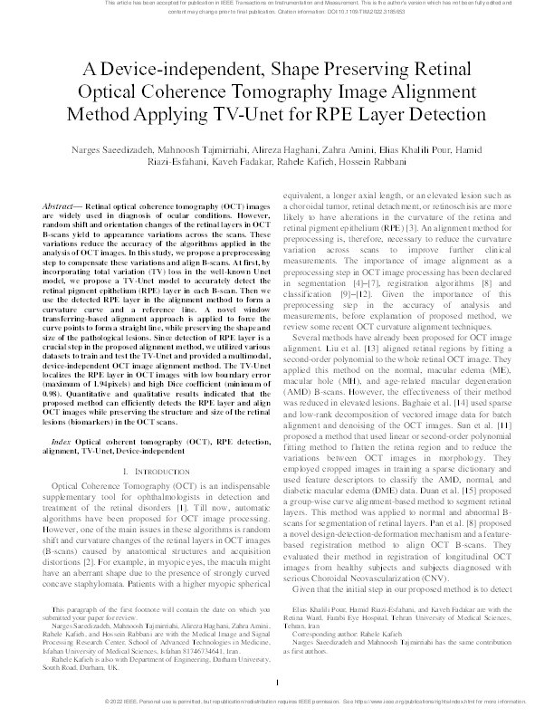 A Device-independent, Shape Preserving Retinal Optical Coherence Tomography Image Alignment Method Applying TV-Unet for RPE Layer Detection Thumbnail