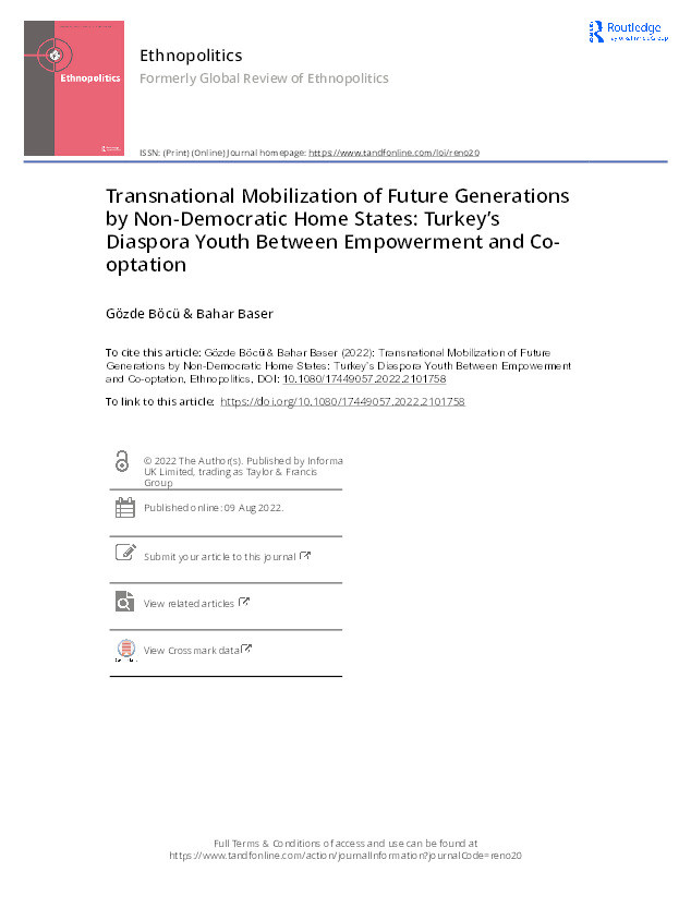 Transnational Mobilization of Future Generations by Non-Democratic Home States: Turkey’s Diaspora Youth between Empowerment and Co-optation Thumbnail