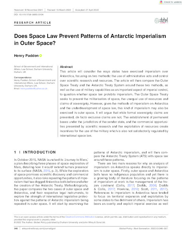 Does Space Law Prevent Patterns of Antarctic Imperialism in Outer Space? Thumbnail