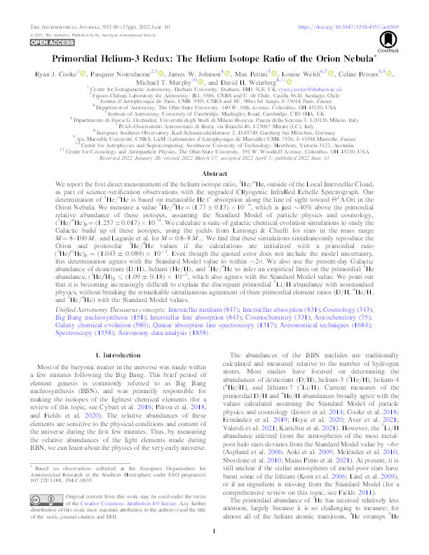 Primordial Helium-3 Redux: The Helium Isotope Ratio of the Orion Nebula* Thumbnail