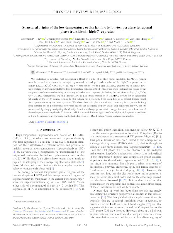 Structural origins of the infamous "Low Temperature Orthorhombic" to "Low Temperature Tetragonal" phase transition in high-Tc cuprates Thumbnail