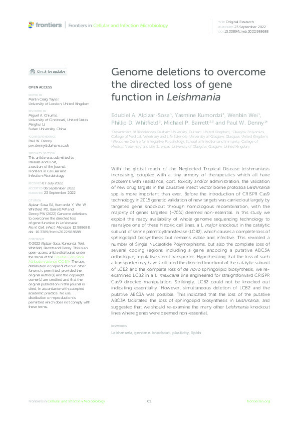 Genome deletions to overcome the directed loss of gene function in Leishmania Thumbnail