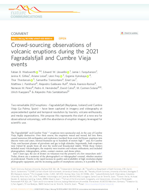 Crowd-sourcing observations of volcanic eruptions during the 2021 Fagradalsfjall and Cumbre Vieja events Thumbnail