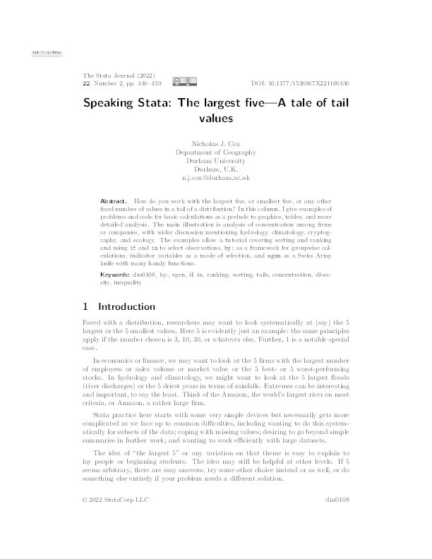 Speaking Stata: The largest five - A tale of tail values Thumbnail