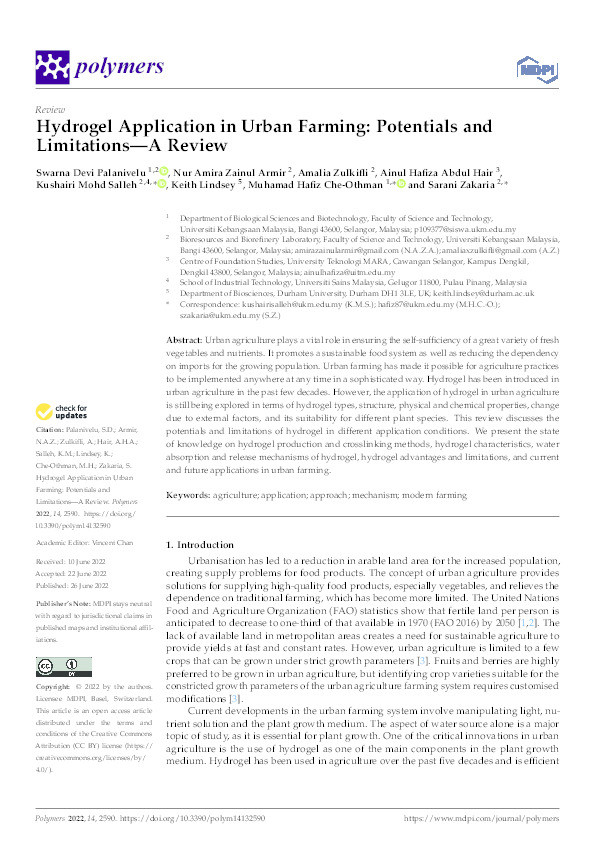 Hydrogel Application in Urban Farming: Potentials and Limitations—A Review Thumbnail