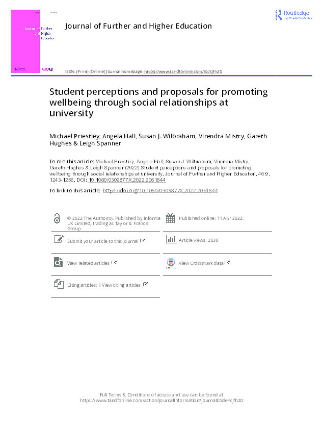 Student perceptions and proposals for promoting wellbeing through social relationships at university Thumbnail