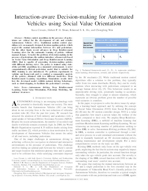 Interaction-aware Decision-making for Automated Vehicles using Social Value Orientation Thumbnail