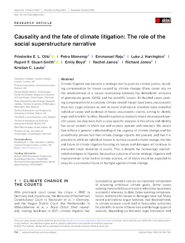 Causality and the fate of climate litigation: The Role of the social Superstructure Narrative Thumbnail