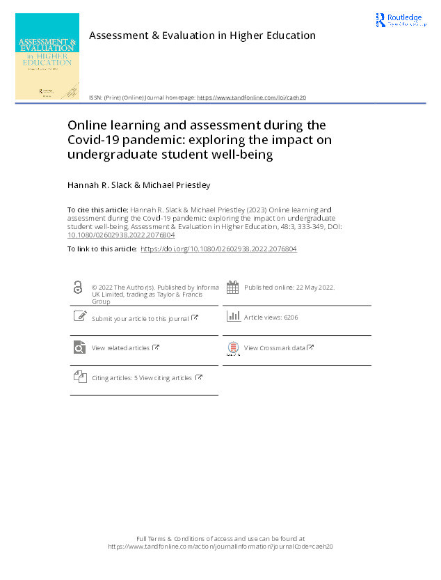 Online learning and assessment during the Covid-19 pandemic: exploring the impact on undergraduate student well-being Thumbnail