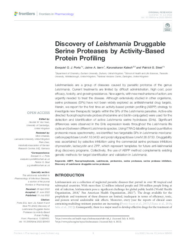 Discovery of Leishmania Druggable Serine Proteases by Activity-Based Protein Profiling Thumbnail