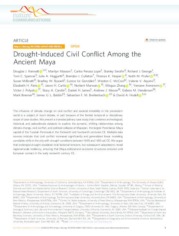 Drought-Induced Civil Conflict Among the Ancient Maya Thumbnail